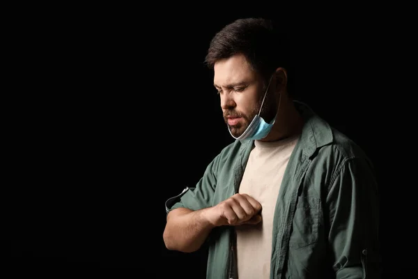 Coughing Man Dark Background Concept Epidemic — Stock Photo, Image