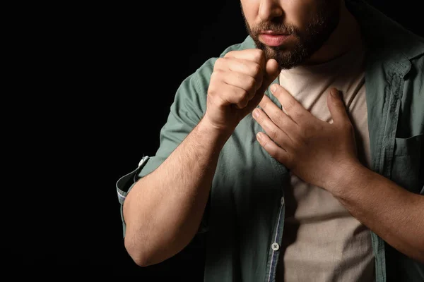 Coughing Man Dark Background Concept Epidemic — Stock Photo, Image