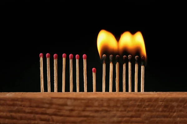 Burning Non Burning Matches Dark Background Concept Social Distance — Stock Photo, Image
