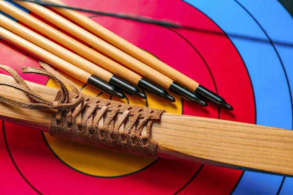 Pijlen Boog Voor Boogschieten Doel Close — Stockfoto