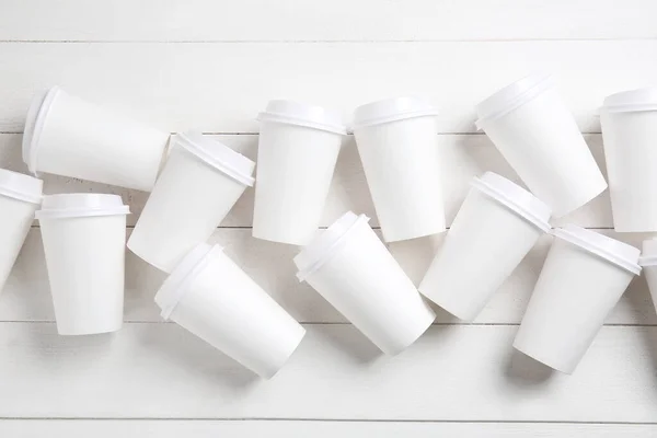 Many Blank Cups White Table — Stock Photo, Image