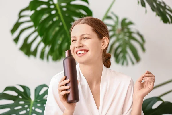 Beautiful Young Woman Shower Gel Home — Stock Photo, Image