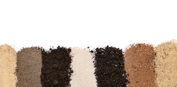 Different Types Soil White Background — Stock Photo, Image
