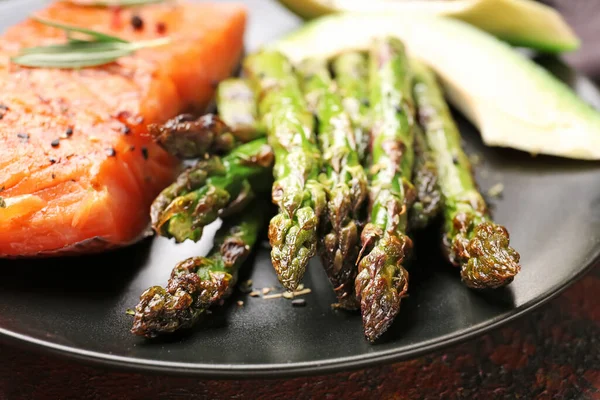 Cooked Asparagus Salmon Plate Closeup — Stock Photo, Image