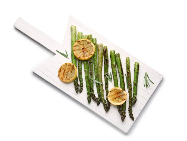 Cooked Asparagus Lemon White Background — Stock Photo, Image