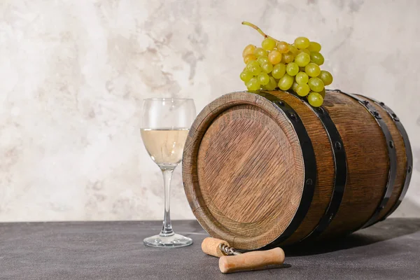 Wooden Barrel Wine Glass Table Stock Image