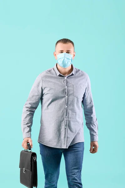 Mature Man Wearing Protective Mask Color Background Concept Coronavirus Epidemic — Stock Photo, Image