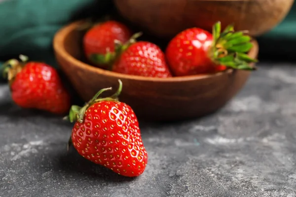 Sweet Ripe Strawberry Grey Background — Stock Photo, Image