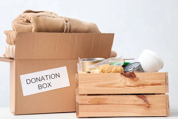 Cajas Con Donaciones Mesa — Foto de Stock