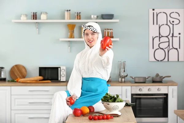 Housewife Protective Costume Cooking Kitchen — Stock Photo, Image