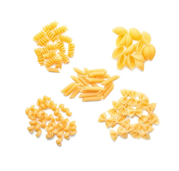 Different Uncooked Pasta White Background — Stock Photo, Image