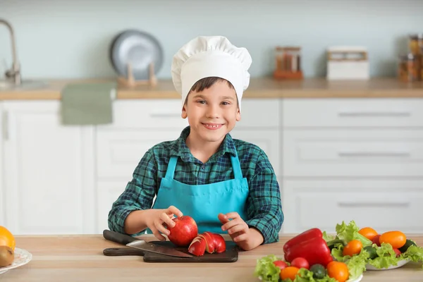 Cute Little Chef Cooking Kitchen — Stock Photo, Image
