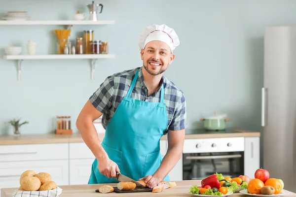 Handsome Chef Cooking Kitchen — Stock Photo, Image