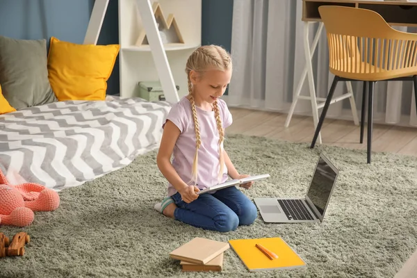 Cute Little Girl Studying Home Concept Online Education — Stock Photo, Image