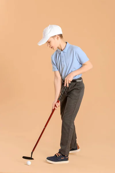 Cute Little Golf Player Color Background — Stock Photo, Image