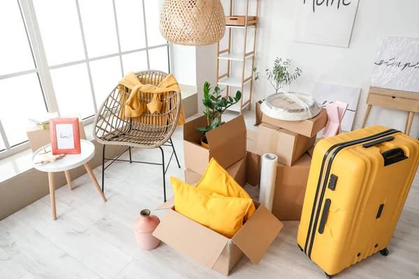 Cardboard Boxes Belongings New Flat Moving Day — Stock Photo, Image