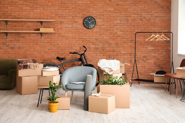 Cardboard Boxes Belongings New Flat Moving Day — Stock Photo, Image