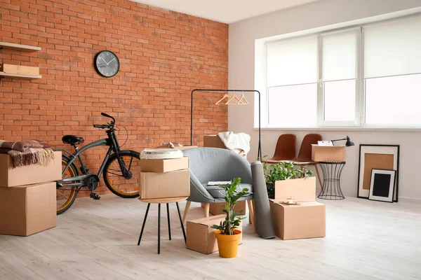 Cardboard Boxes Belongings New Flat Moving Day — Stock Photo, Image