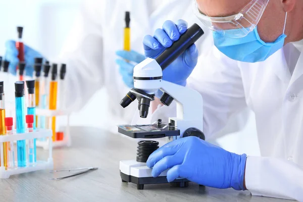 Scientist Working Microscope Laboratory — Stock Photo, Image