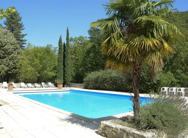 Bela piscina rodeada de árvores — Fotografia de Stock