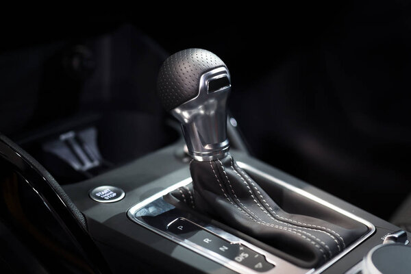 Modern shift gear in luxury car interior