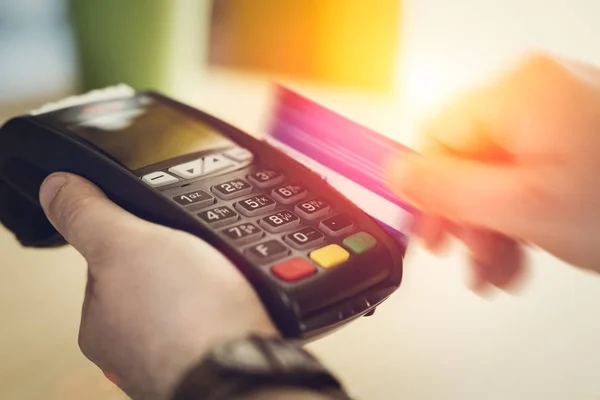 Hand Swiping Credit Card In Store — Stock Photo, Image