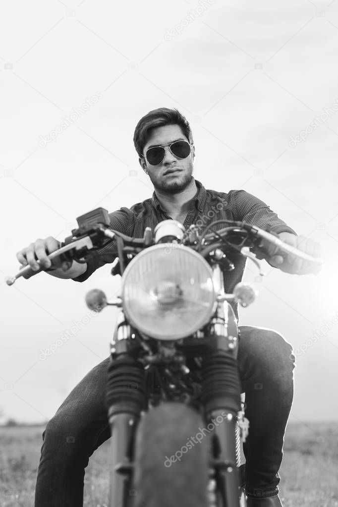 Biker riding his motorcycle