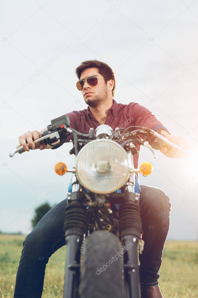 Biker riding his motorcycle