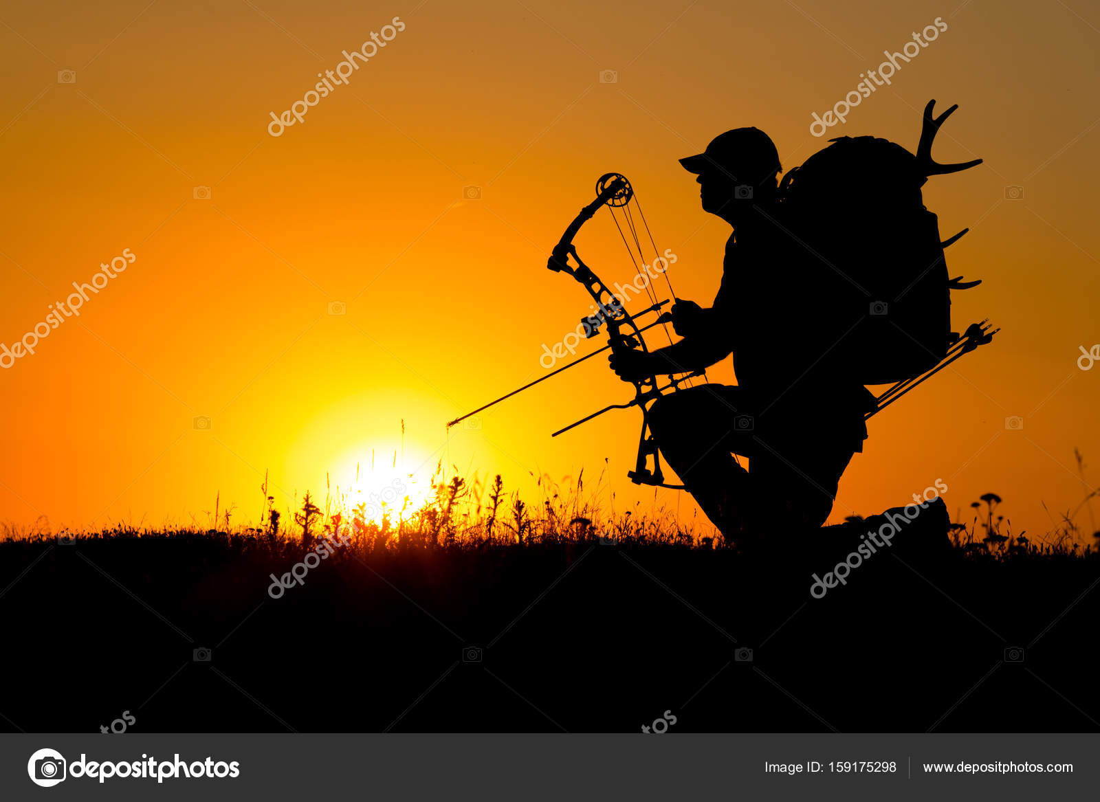 Silhouette of a bow hunter Stock Photo by ©zorandim 159175298