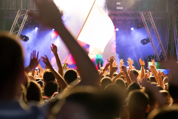 Konserde kalabalık ve bulanık sahne ışıkları