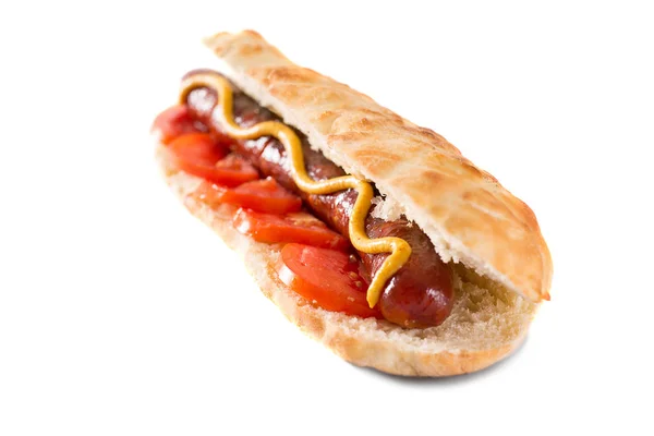 Hot dog na detailním obrázku bílým pozadím — Stock fotografie
