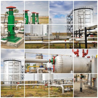 Petrol ve gaz endüstrisi. Endüstriyel. Üretim fotoğraf kolaj