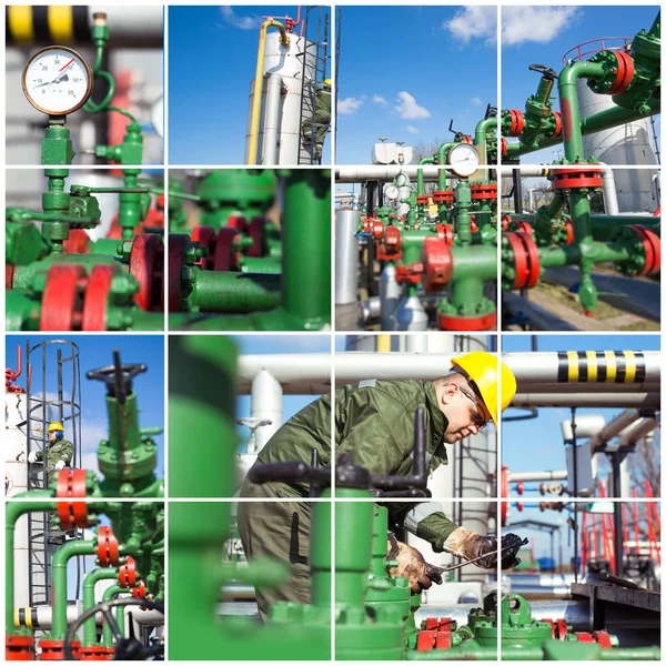 Industria del petrolio e del gas. Industriale. Produzione di collage fotografico — Foto Stock