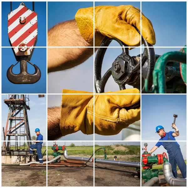 Industria del petrolio e del gas. Industriale. Produzione di collage fotografico — Foto Stock