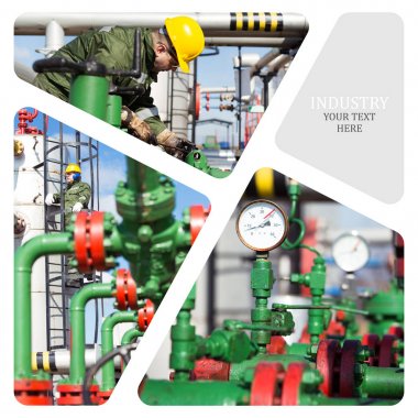 Petrol ve gaz endüstrisi. Üretim fotoğraf kolaj