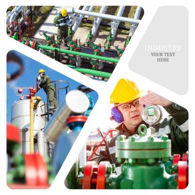 Petrol ve gaz endüstrisi. Üretim fotoğraf kolaj