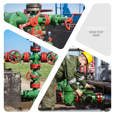 Petrol ve gaz endüstrisi. Üretim fotoğraf kolaj