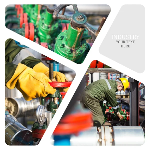 Petrol ve gaz endüstrisi. Üretim fotoğraf kolaj