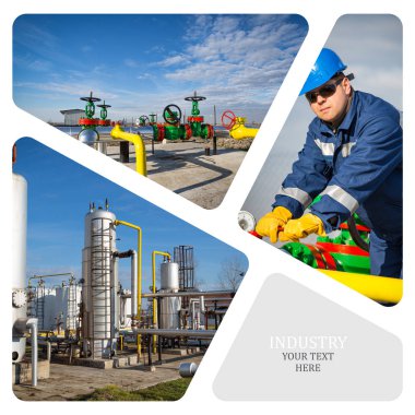 Petrol ve gaz endüstrisi. Üretim fotoğraf kolaj