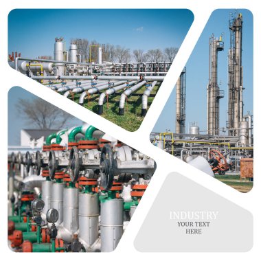 Petrol ve gaz endüstrisi. Üretim fotoğraf kolaj