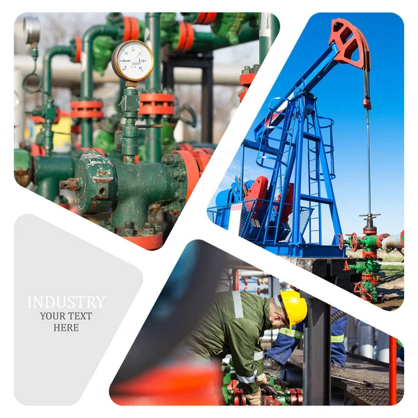 Petrol ve gaz endüstrisi. Üretim fotoğraf kolaj