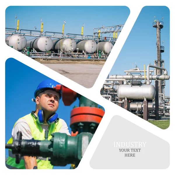 Petrol ve gaz endüstrisi. Üretim fotoğraf kolaj