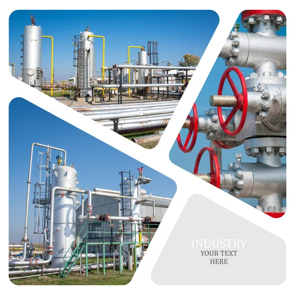 Industria del Petróleo y Gas. Fabricación de collage fotográfico —  Fotos de Stock