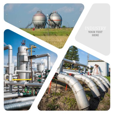 Petrol ve gaz endüstrisi. Üretim fotoğraf kolaj