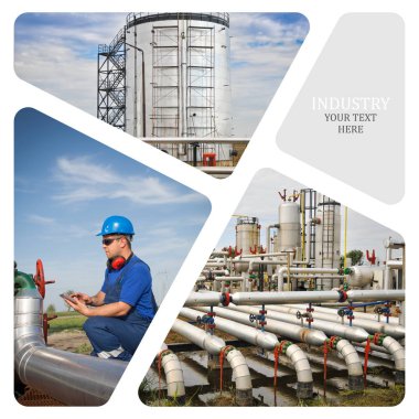 Petrol ve gaz endüstrisi. Üretim fotoğraf kolaj