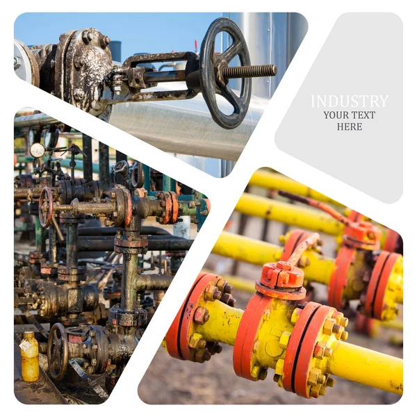 Petrol ve gaz endüstrisi. Üretim fotoğraf kolaj