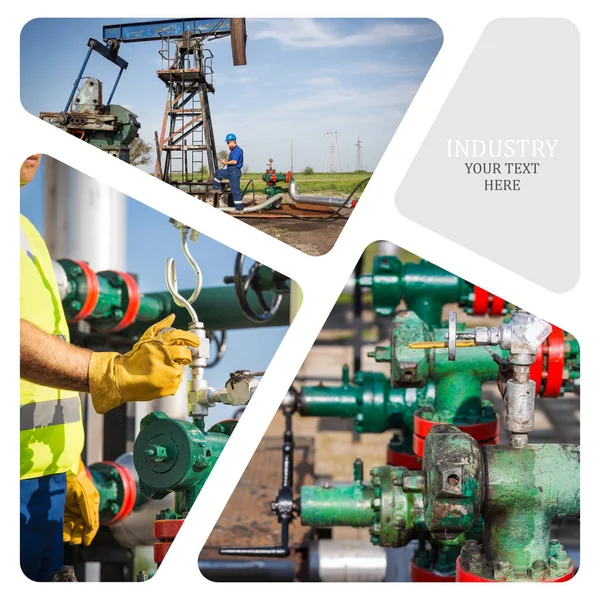 Petrol ve gaz endüstrisi. Üretim fotoğraf kolaj