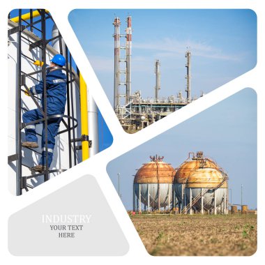 Petrol ve gaz endüstrisi. Üretim fotoğraf kolaj