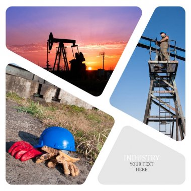 Petrol ve gaz endüstrisi. Üretim fotoğraf kolaj
