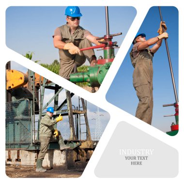 Petrol ve gaz endüstrisi. Üretim fotoğraf kolaj